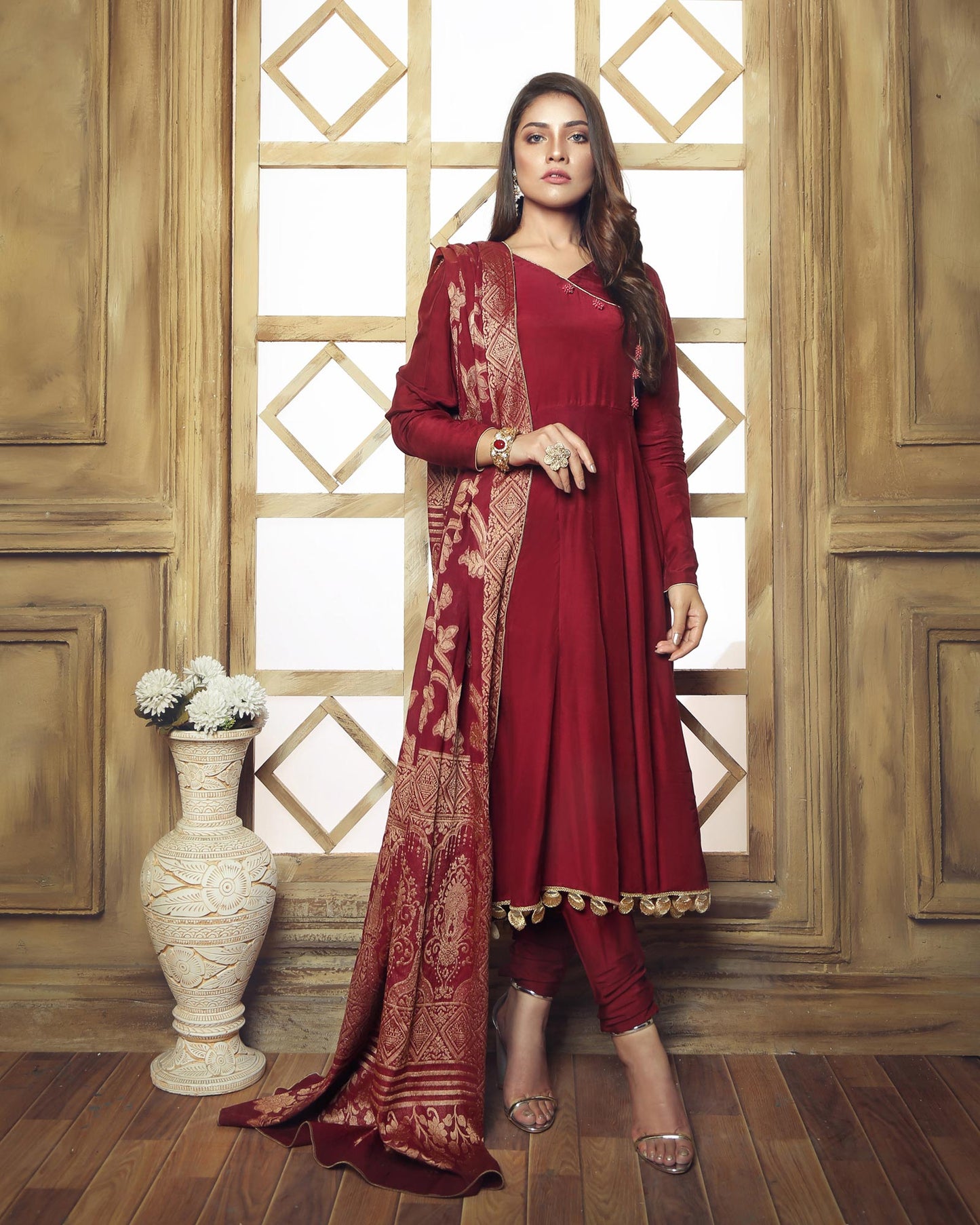 Maroon Dress (3 PC) Stitched