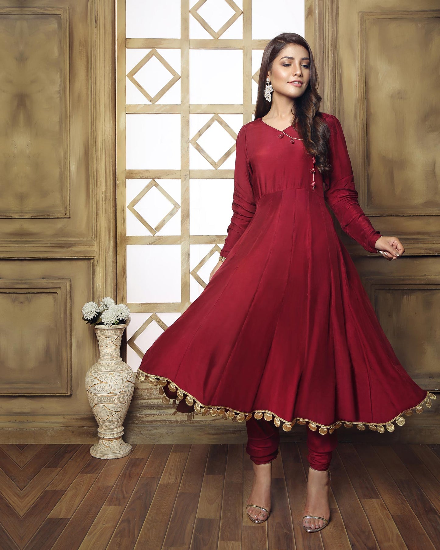 Maroon Dress (3 PC) Stitched